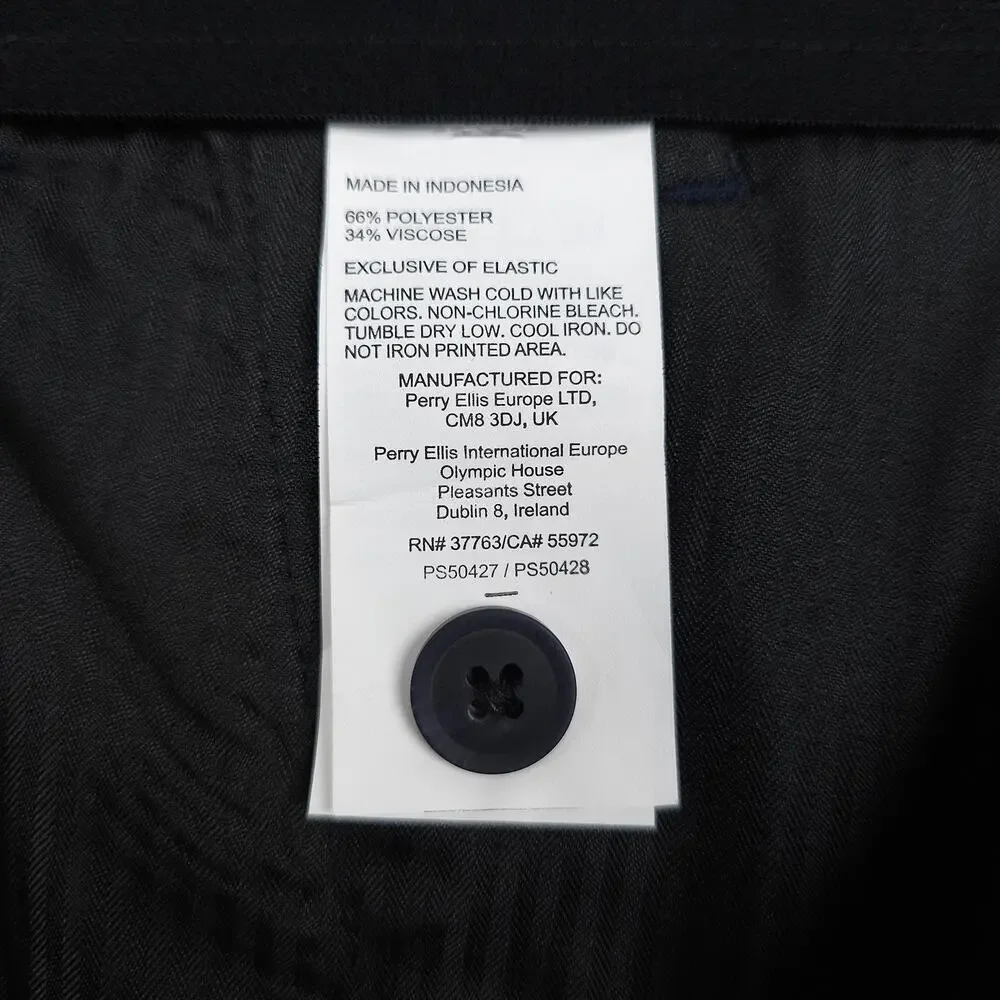Perry Ellis Mens Slim Fit Dress Pants 34x30 Eclipse Blue Stretch Micro Twill NWT